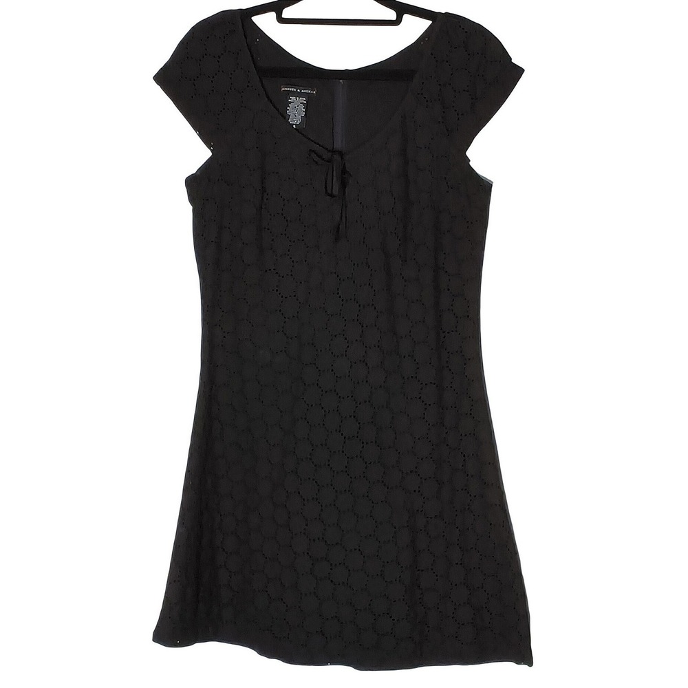Ghosts‎ & Angels Eyelet Mini Dress Women Size Small Black Cap Sleeve Bow Detail